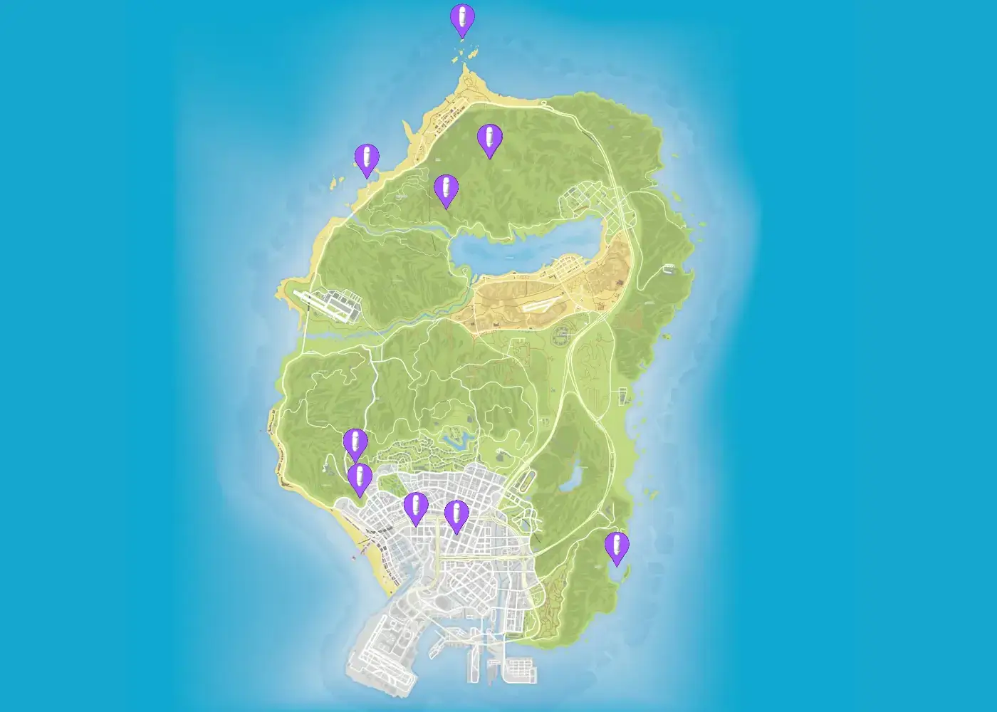 Map showing the locations of all Epsilon Tracts in GTA 5.