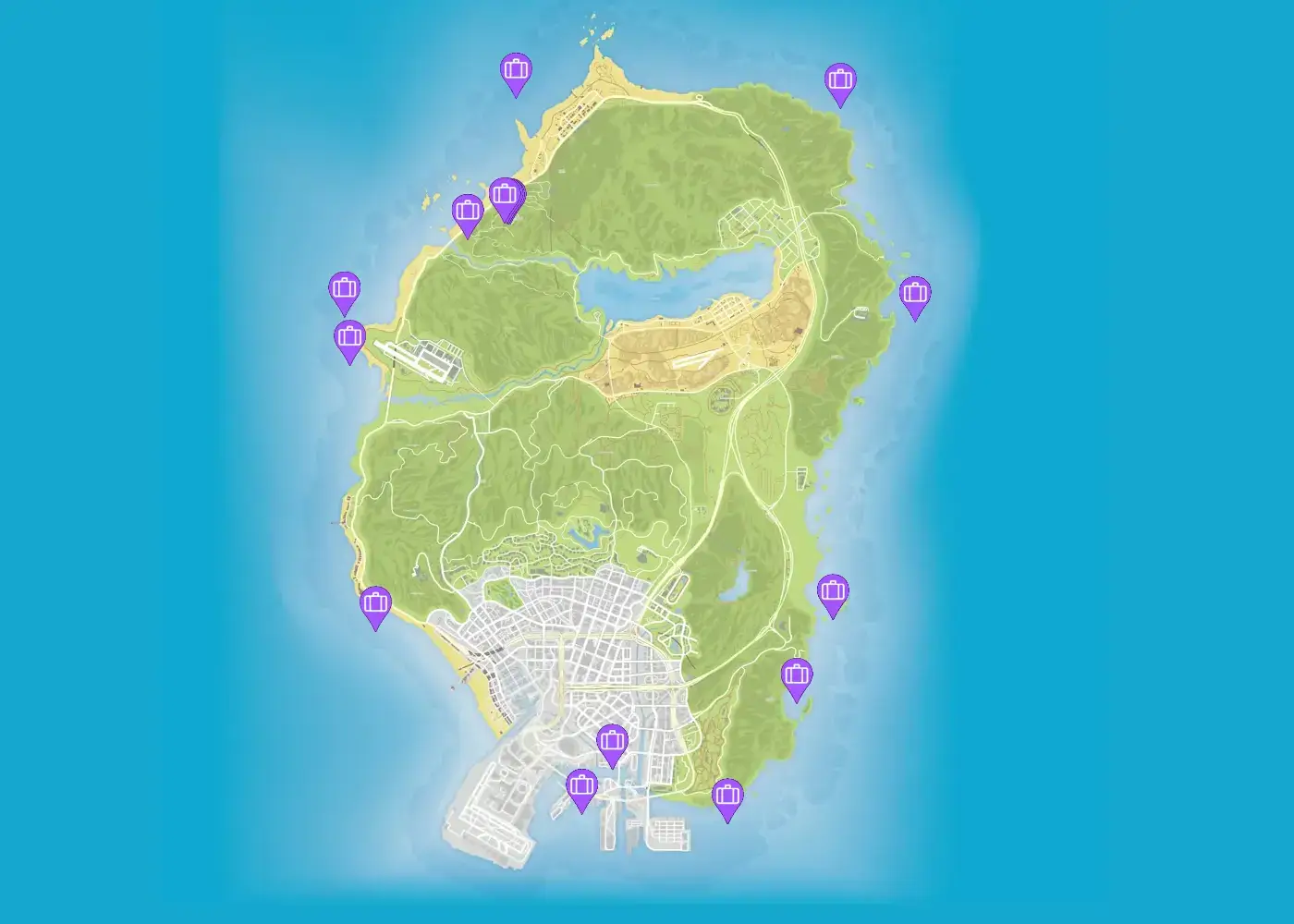 Map showing all Hidden Package locations in Los Santos.