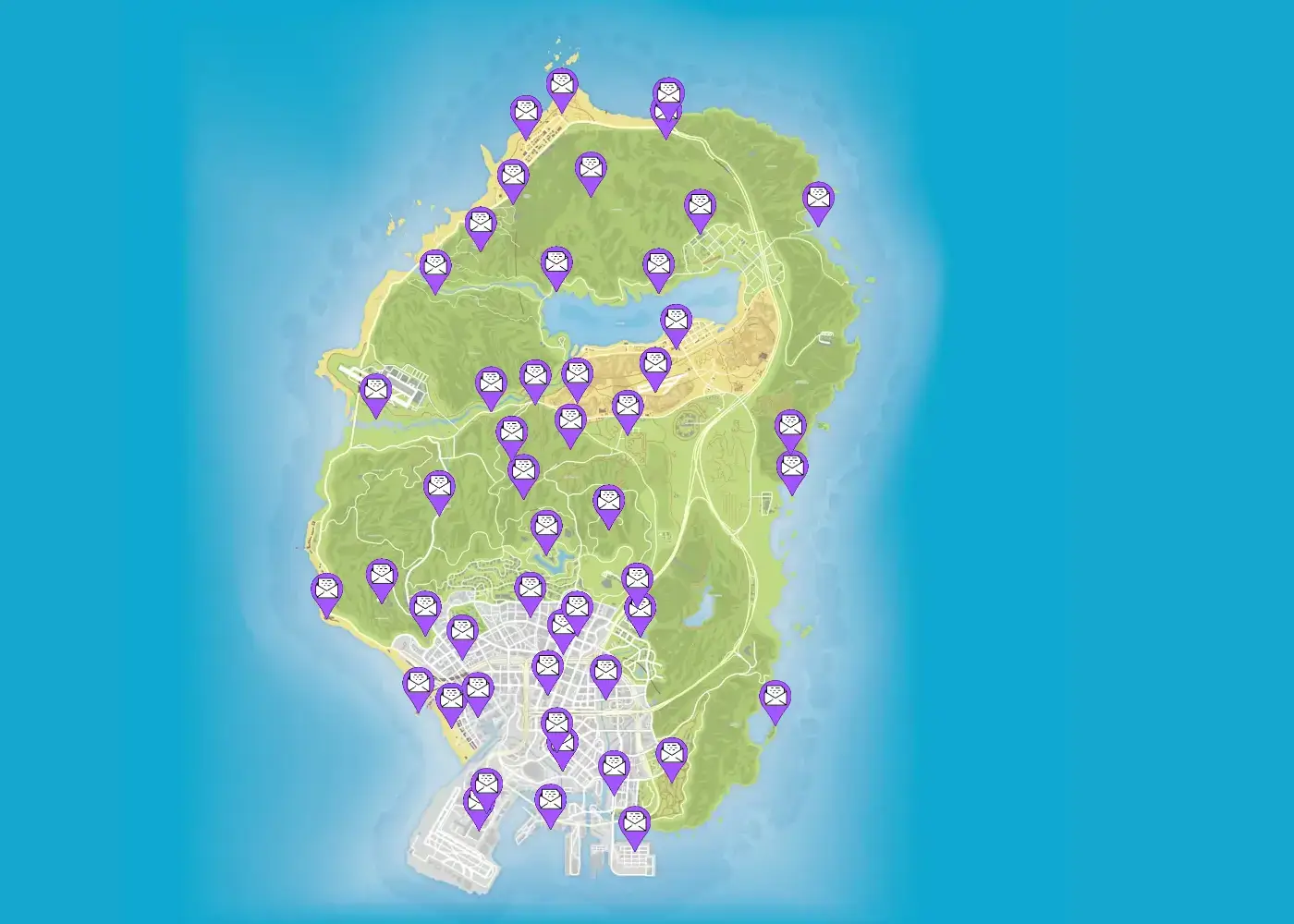 Map showing all Letter Scrap locations across Los Santos.