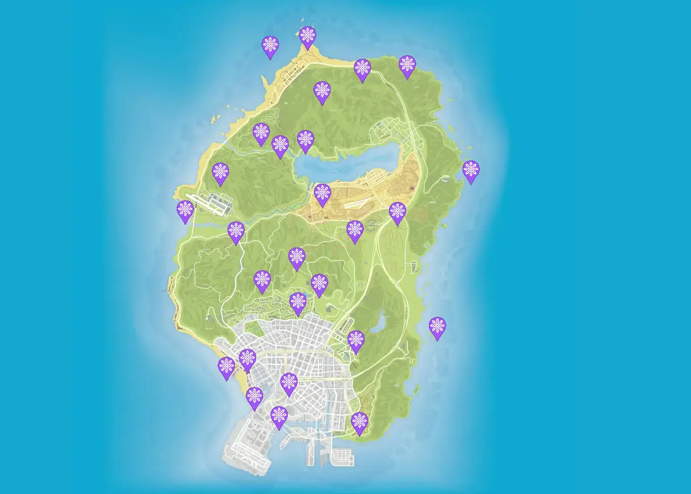 Map showing all Peyote Plant locations in GTA 5.