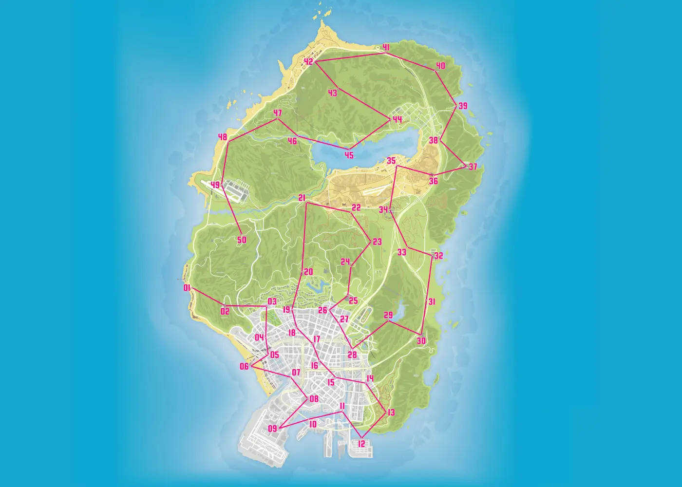 Map of all 50 Signal Jammer locations in GTA 5