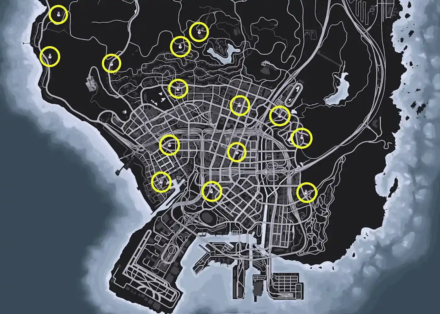Map of all Snowman locations in GTA 5