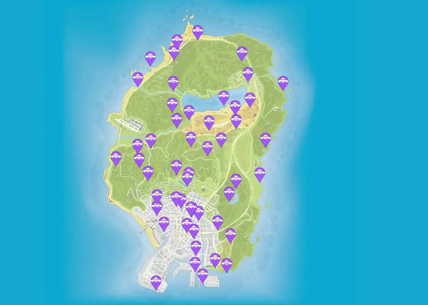 Map showing the locations of all Spaceship Parts in GTA 5.