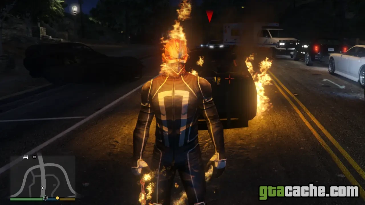 GTA 5 Ghost Rider mod — riding the blazing motorcycle through Los Santos
