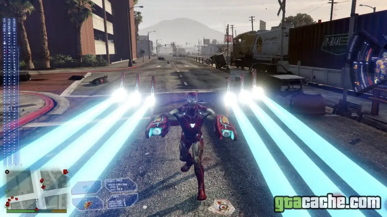 GTA 5 Iron Man mod — flying over Los Santos in the Iron Man armor