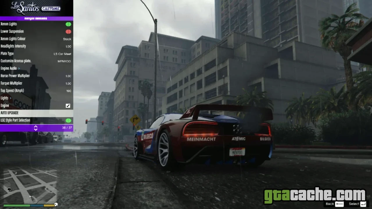 GTA 5 Menyoo PC — the mod menu open in Los Santos
