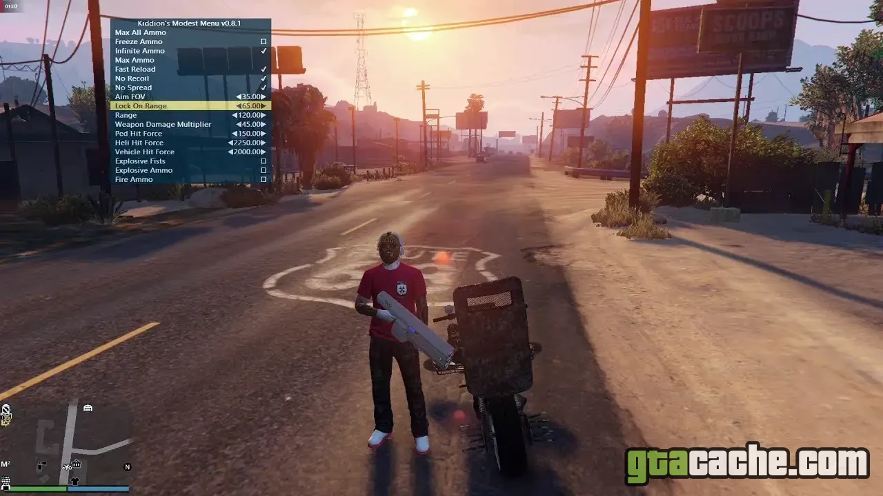 Kiddion's Modest Menu — the external mod menu window open over GTA Online