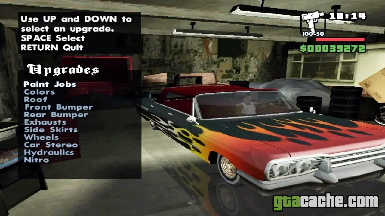GTA San Andreas how to modify your car — Transfender garage upgrade menu