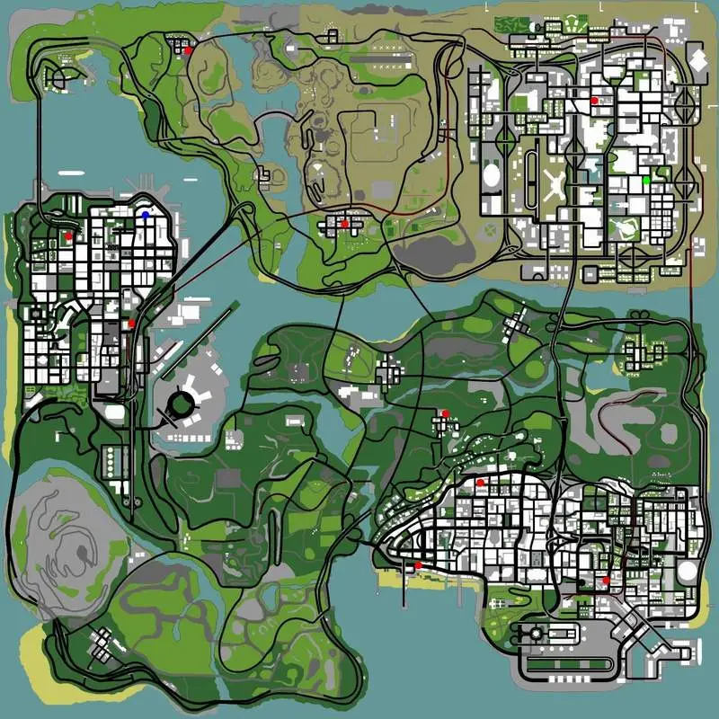 Map of all Pay 'n' Spray locations in GTA San Andreas
