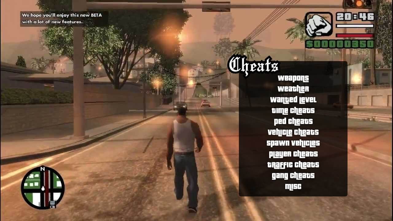 GTA San Andreas cheat menu gameplay
